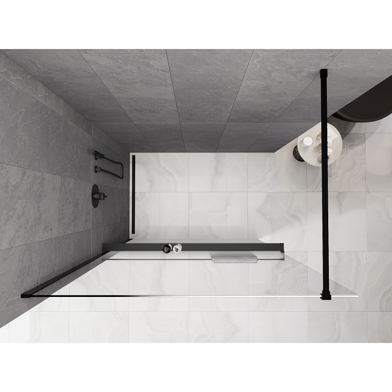 Mexen Kioto+ paroi de douche avec étagère Walk-in 80 x 200 cm, ombre blanc 8 mm, noir - 800-080-121-70-86