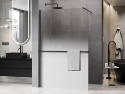 Mexen Kioto+ paroi de douche avec étagère Walk-in 110 x 200 cm, ombré blanc 8 mm, noir - 800-110-121-70-86