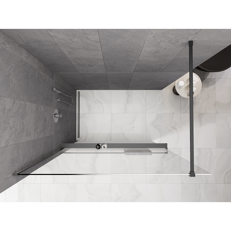 Mexen Kioto+ paroi de douche avec étagère Walk-in 130 x 200 cm, ombre blanche 8 mm, gun metal - 800-130-121-95-86