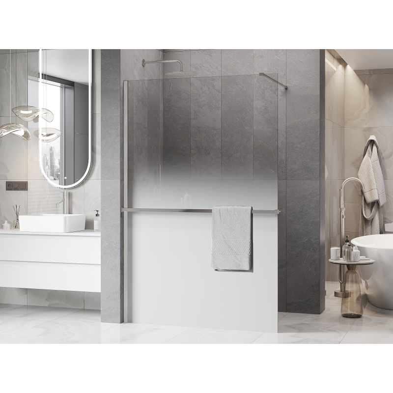 Mexen Kioto+ paroi de douche avec étagère Walk-in 80 x 200 cm, ombre blanche 8 mm, nickel brossé - 800-080-121-97-86