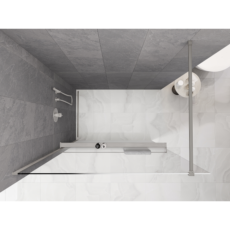Mexen Kioto+ paroi de douche avec étagère Walk-in 150 x 200 cm, ombre blanche 8 mm, nickel brossé - 800-150-121-97-86