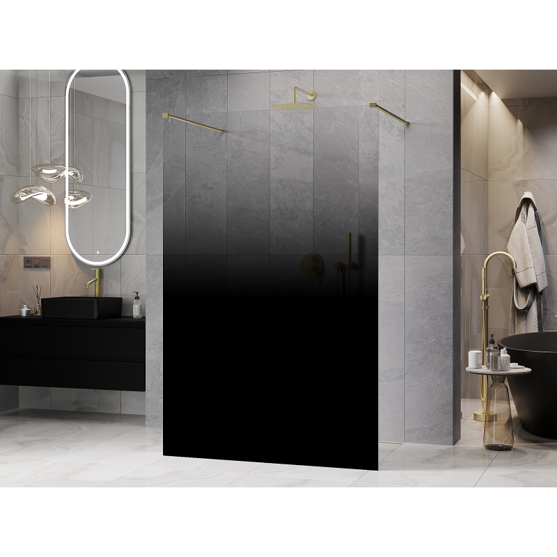 Mexen Kioto paroi de douche autoportante 110 x 200 cm, ombrée noire 8 mm, or brossé - 800-110-002-55-76