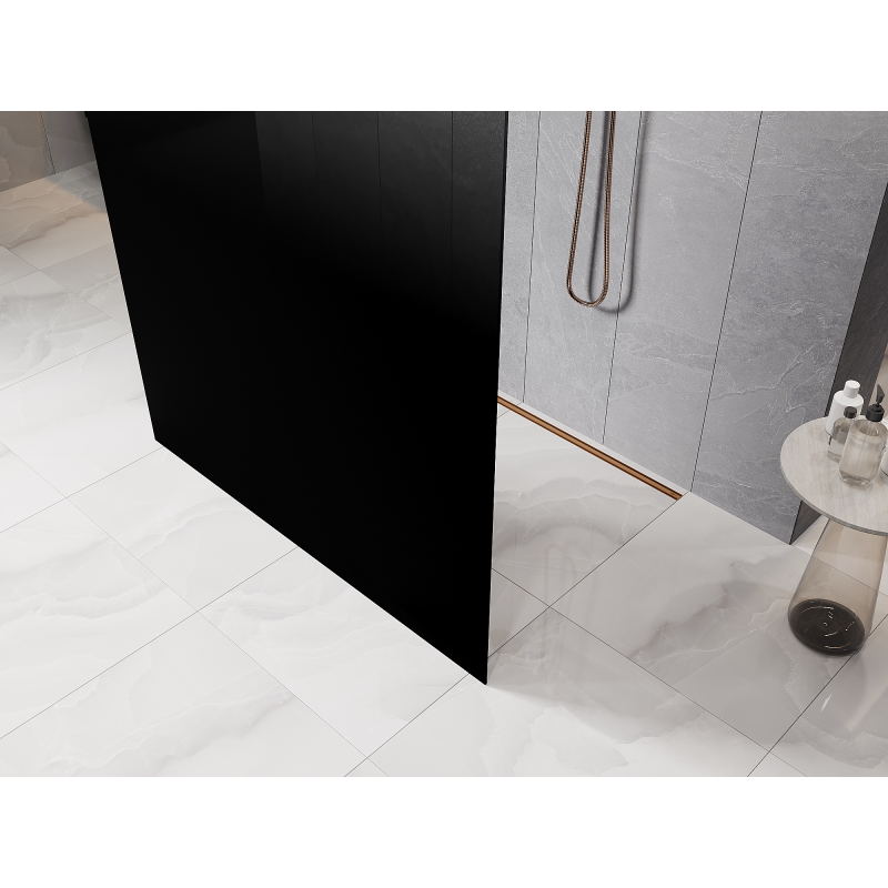 Mexen Kioto paroi de douche autoportante 150 x 200 cm, ombre noir 8 mm, or rose - 800-150-002-60-76