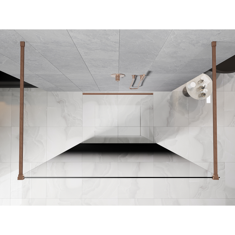 Mexen Kioto paroi de douche autoportante 140 x 200 cm, ombre noir 8 mm, cuivre brossé - 800-140-002-65-76