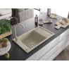 Mexen Elias évier en granit 1 bac avec égouttoir et robinet de cuisine Telma, beige - 6511-69-670200-69