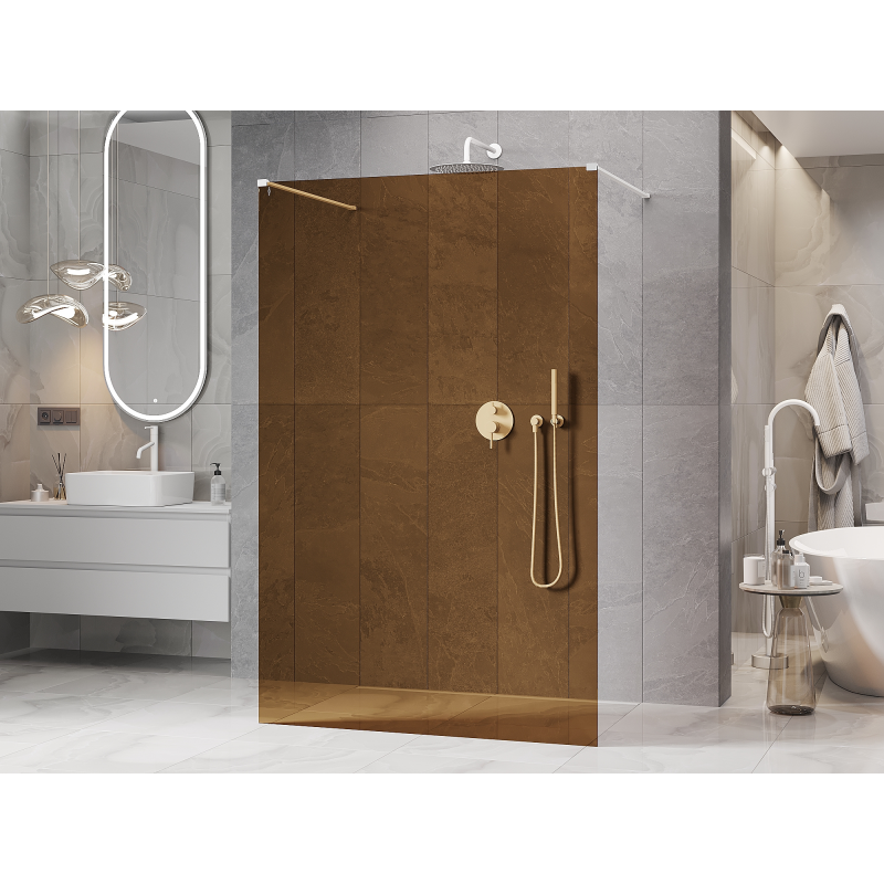 Mexen Kioto paroi de douche autoportante 130 x 200 cm, bronze 8 mm, blanc - 800-130-002-20-32
