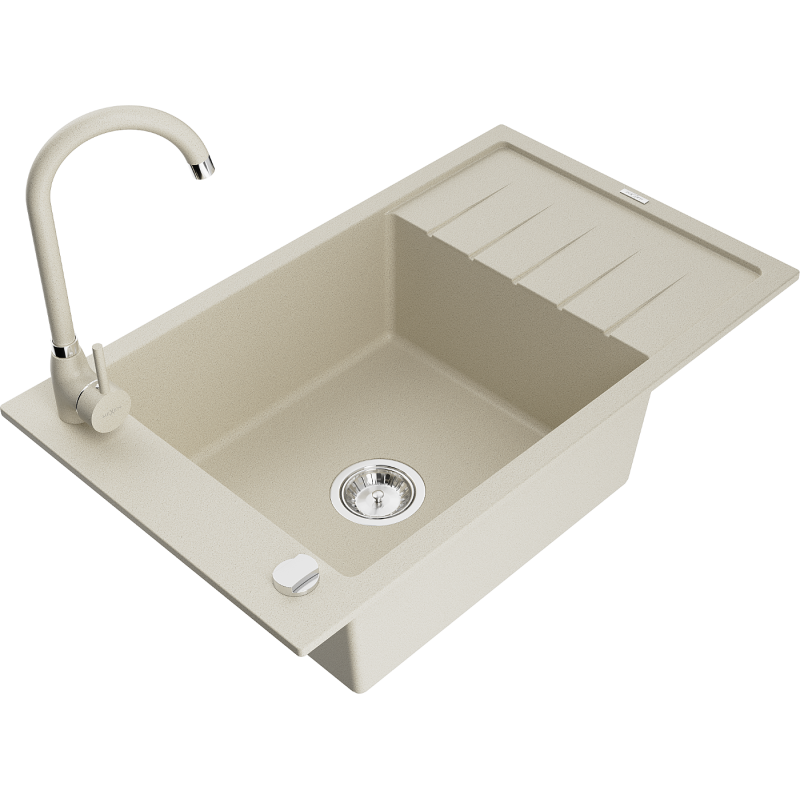 Mexen Elias évier en granit 1 bac avec égouttoir et mitigeur Telma, beige - 6511-69-670200-69