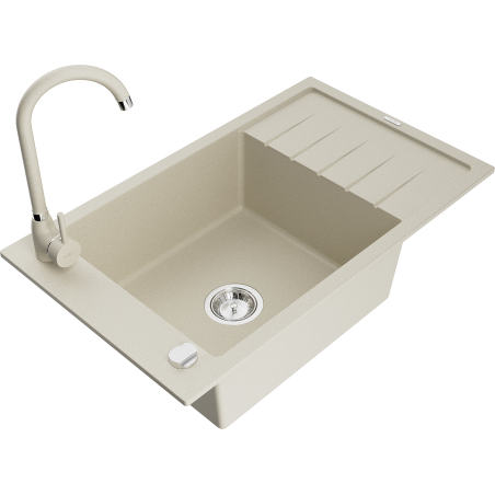 Mexen Elias évier en granit 1 bac avec égouttoir et mitigeur Telma, beige - 6511-69-670200-69