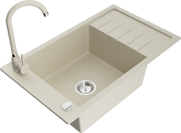 Mexen Elias évier en granit 1 bac avec égouttoir et mitigeur Telma, beige - 6511-69-670200-69