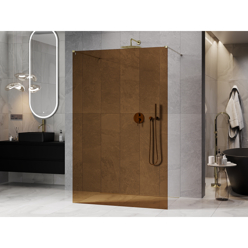 Mexen Kioto paroi de douche autoportante 140 x 200 cm, bronze 8 mm, or - 800-140-002-50-32