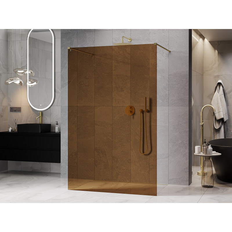 Mexen Kioto paroi de douche autoportante 120 x 200 cm, bronze 8 mm, or brossé - 800-120-002-55-32