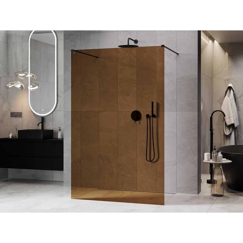 Mexen Kioto paroi de douche autoportante 110 x 200 cm, bronze 8 mm, noir - 800-110-002-70-32