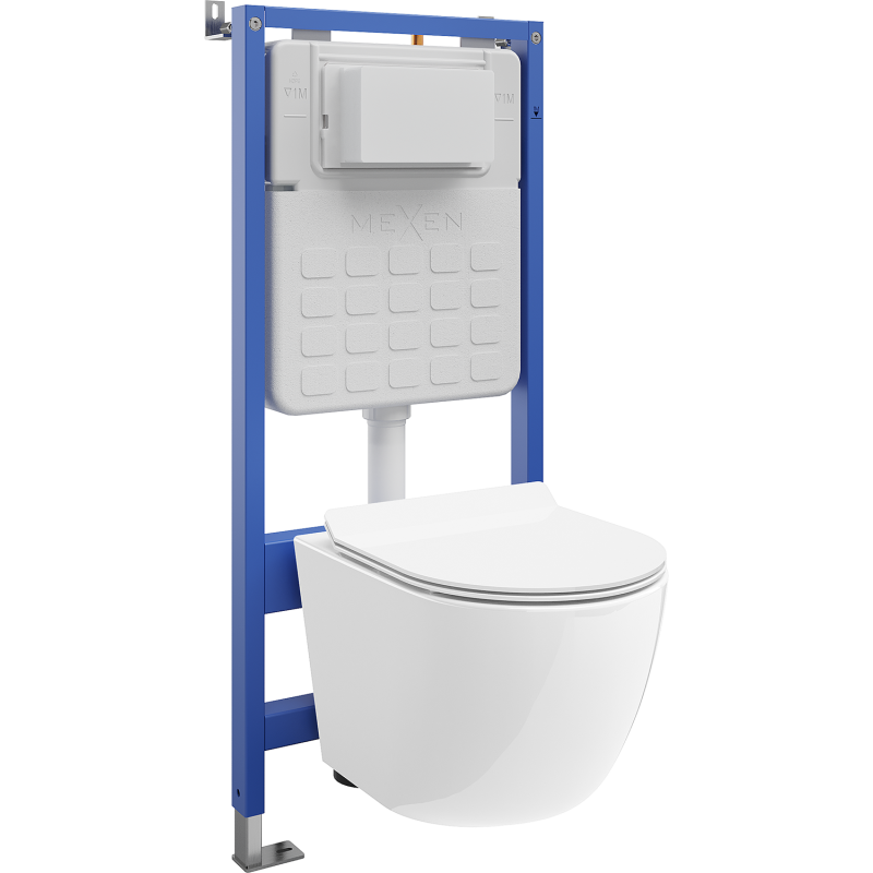 Mexen Lena kit WC encastré cadre pneumatique Tex Air Slim avec cuvette WC et abattant à descente progressive, blanc
