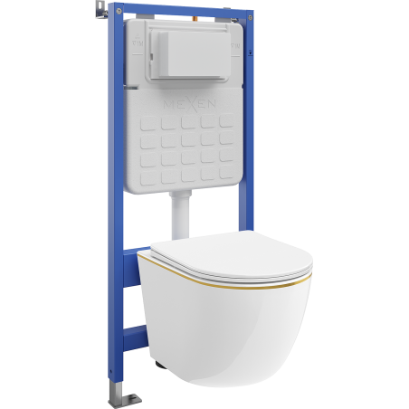 Mexen Lena ensemble encastré WC châssis pneumatique Tex Air Slim avec cuvette WC et abattant à fermeture lente, blanc/doré