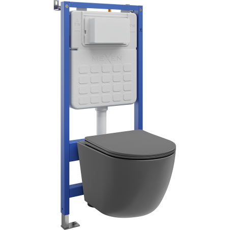 Mexen Lena ensemble encastré WC support Tex Slim avec cuvette WC et abattant à fermeture lente, gris foncé mat - 610030224071