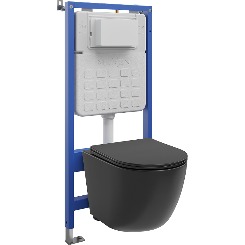 Mexen Lena ensemble encastré WC cadre Tex Slim avec cuvette WC Tornado et abattant à descente lente, noir mat - 610030221085T