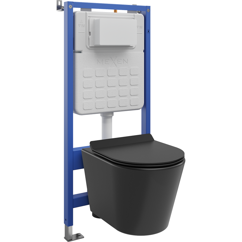 Mexen Rico ensemble WC encastré cadre Tex Slim avec cuvette WC et abattant à descente lente, noir mat - 610030720185