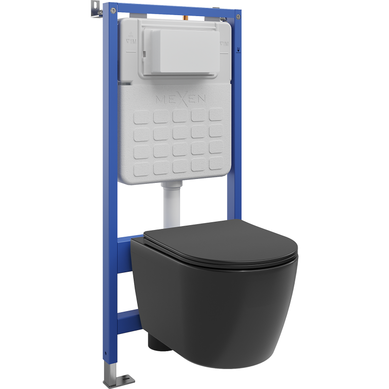 Mexen Carmen ensemble encastré WC bâti-support Tex Slim avec cuvette WC et abattant à descente lente, noir mat - 610030881085