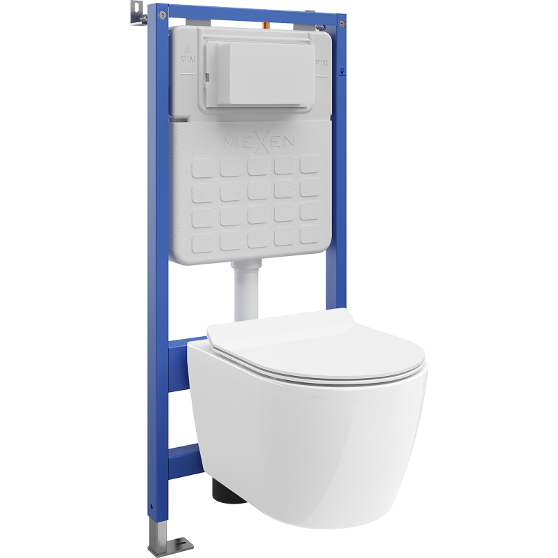 Mexen Carmen ensemble WC encastré avec châssis pneumatique Tex Air Slim, cuvette WC et abattant à descente progressive, blanc