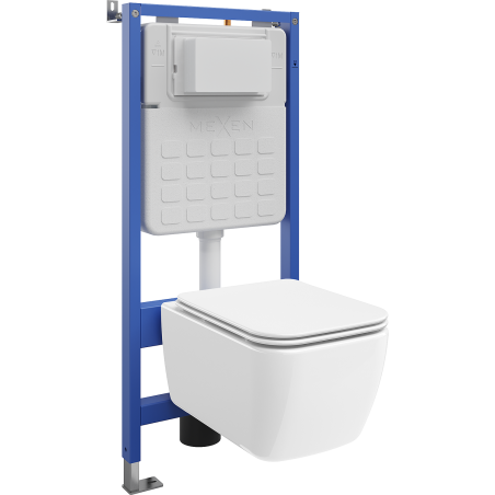 Mexen Stella ensemble encastré WC cadre pneumatique Tex Air Slim avec cuvette WC et siège à descente progressive, blanc