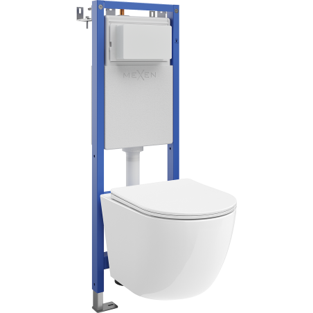 Mexen Lena ensemble encastré WC bâti-support étroit, d'angle Tex W avec cuvette WC et abattant à descente lente, blanc