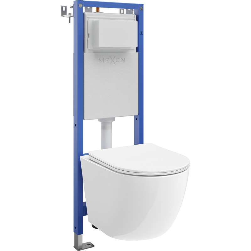 Mexen Lena ensemble encastré WC châssis étroit, d'angle Tex W avec cuvette WC Tornado et abattant à fermeture douce, blanc