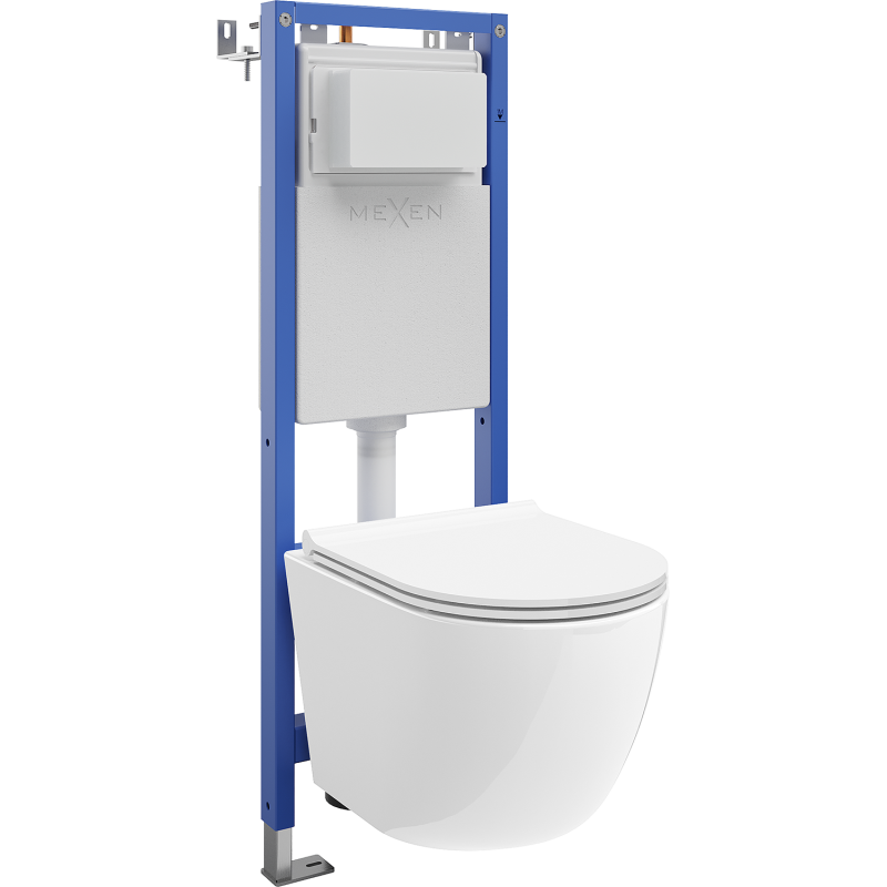 Mexen Lena ensemble encastré WC cadre étroit, d'angle Tex W avec cuvette WC et abattant à descente progressive, blanc