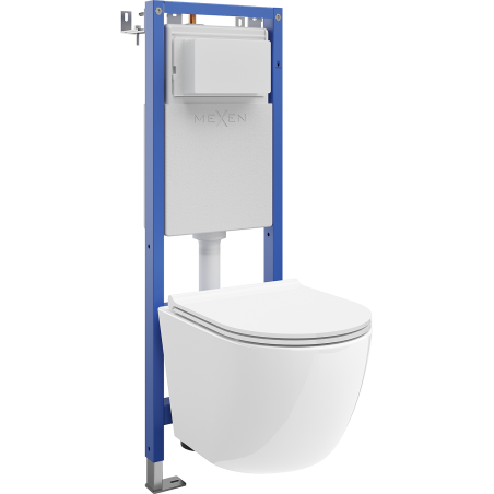 Mexen Lena ensemble encastré WC cadre étroit, d'angle Tex W avec cuvette WC et abattant à descente progressive, blanc