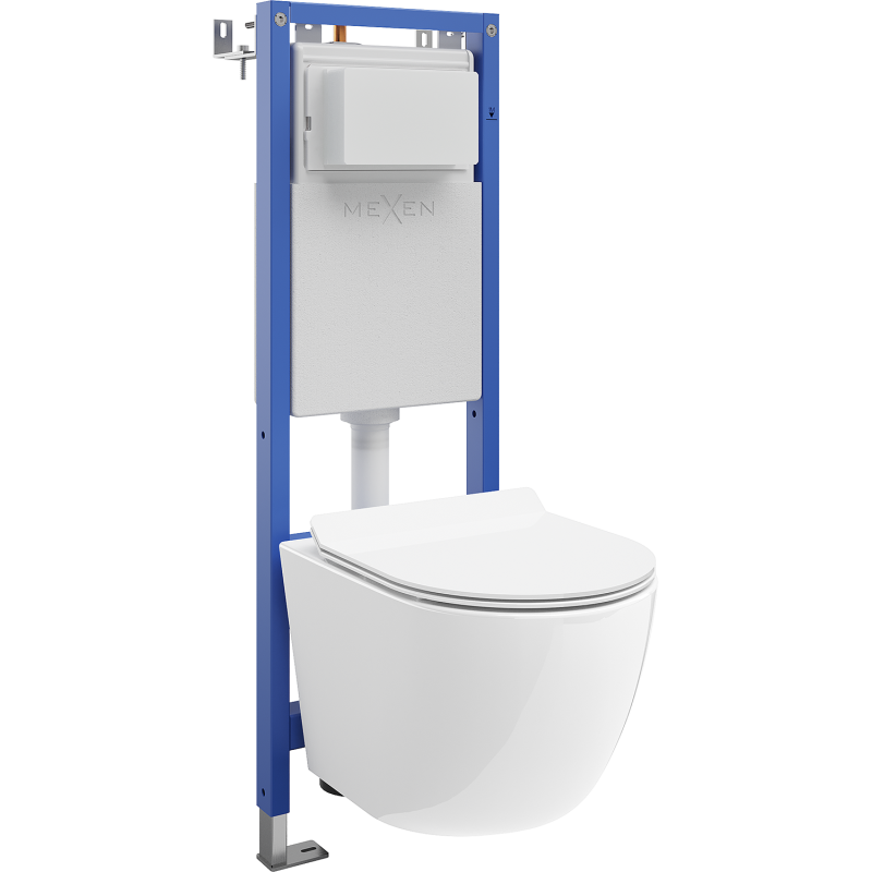 Mexen Lena ensemble WC encastré cadre mince, d'angle Tex W avec cuvette et abattant à descente progressive, blanc