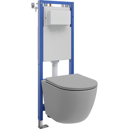 Mexen Lena ensemble encastré WC châssis étroit, d'angle Tex W avec cuvette WC et abattant à descente lente, gris clair mat