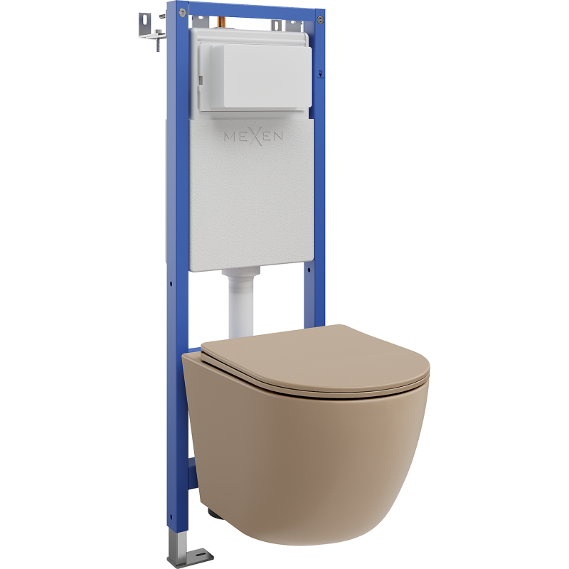 Mexen Lena ensemble WC encastré cadre étroit, d'angle Tex W avec cuvette WC et abattant à descente lente, cappuccino mat