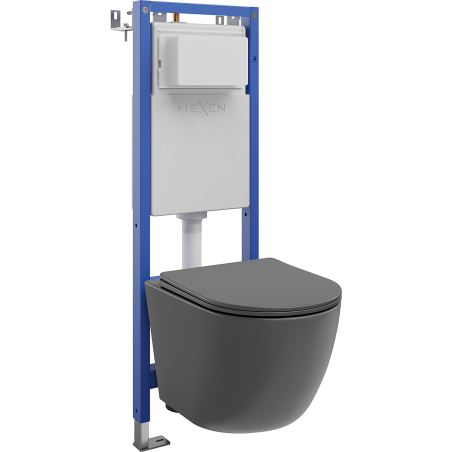 Mexen Lena ensemble encastré WC cadre étroit, d'angle Tex W avec cuvette WC et abattant à descente progressive, gris foncé