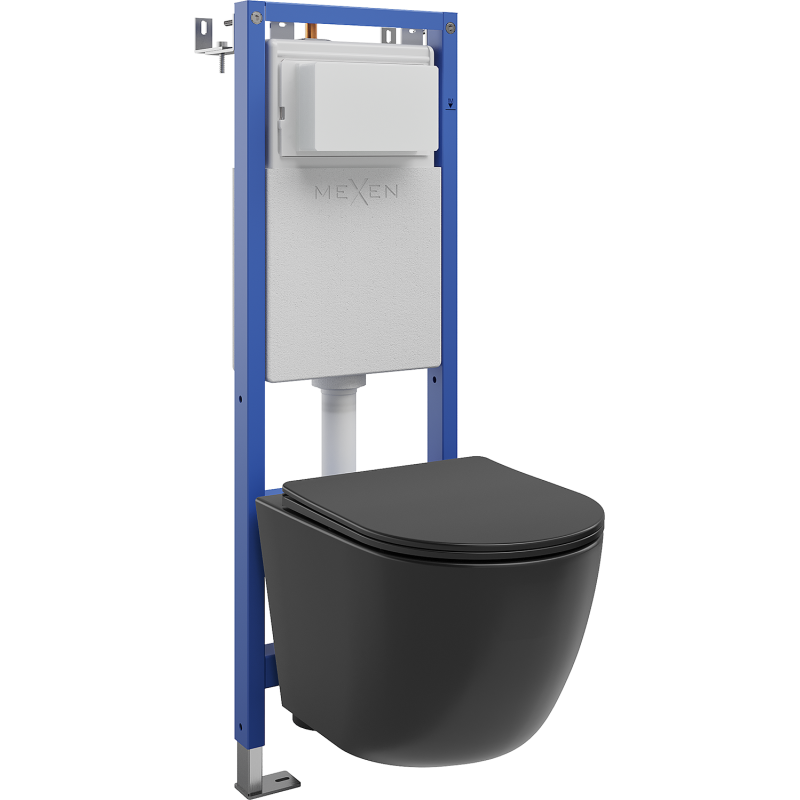 Mexen Lena ensemble encastré WC châssis étroit, d'angle Tex W avec cuvette WC et abattant à descente progressive, noir mat