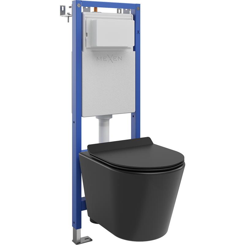 Mexen Rico ensemble encastré WC cadre étroit, d'angle Tex W avec cuvette WC Tornado et abattant à descente lente, noir mat