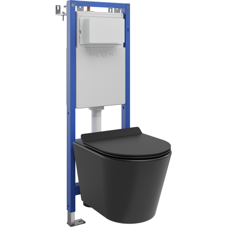 Mexen Rico ensemble encastré WC cadre étroit, d'angle Tex W avec cuvette WC Tornado et abattant à descente lente, noir mat