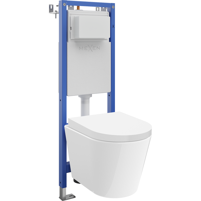 Mexen Rico set encastré WC, bâti-support étroit Tex W avec cuvette WC Tornado et abattant à descente progressive, blanc