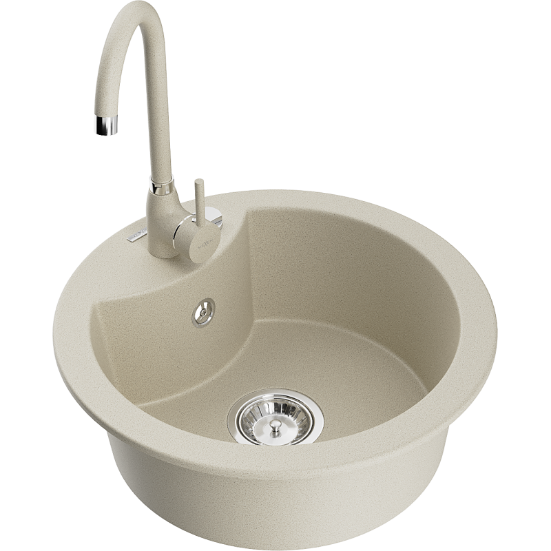 Mexen Diego évier en granit 1 bac avec robinet de cuisine Telma, beige - 6512-69-670200-69