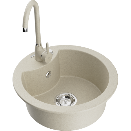 Mexen Diego évier en granit 1 bac avec robinet de cuisine Telma, beige - 6512-69-670200-69