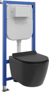 Mexen Carmen ensemble encastré WC cadre pneumatique Tex Air E avec cuvette WC Tornado et abattant à descente lente, noir mat