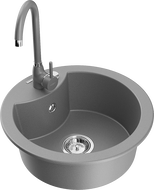 Mexen Diego évier en granit 1 bac avec robinet de cuisine Telma, gris - 6512-71-670200-71