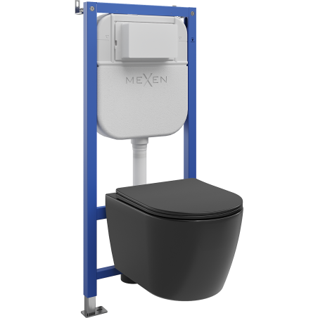 Mexen Carmen ensemble encastré WC châssis pneumatique Tex Air E avec cuvette WC et abattant à descente ralentie, noir mat