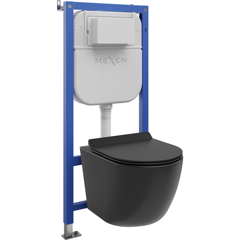 Mexen Lena ensemble WC encastré châssis pneumatique Tex Air E avec cuvette WC Tornado et abattant à fermeture lente, noir mat