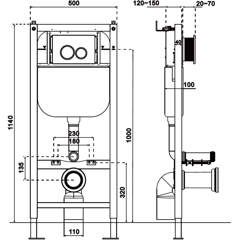 Mexen Lena ensemble WC encastré châssis pneumatique Tex Air E avec cuvette WC Tornado et abattant à fermeture lente, noir mat