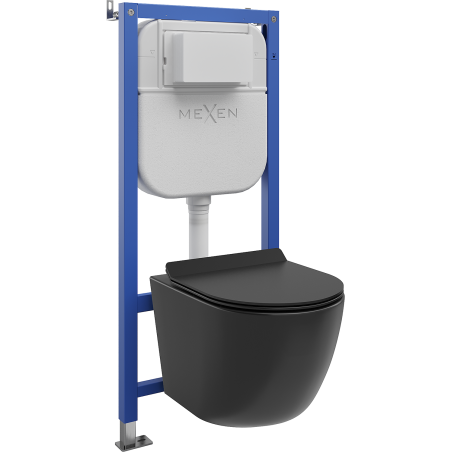 Mexen Lena set encastré WC châssis pneumatique Tex Air E avec cuvette WC et abattant à descente progressive, noir mat