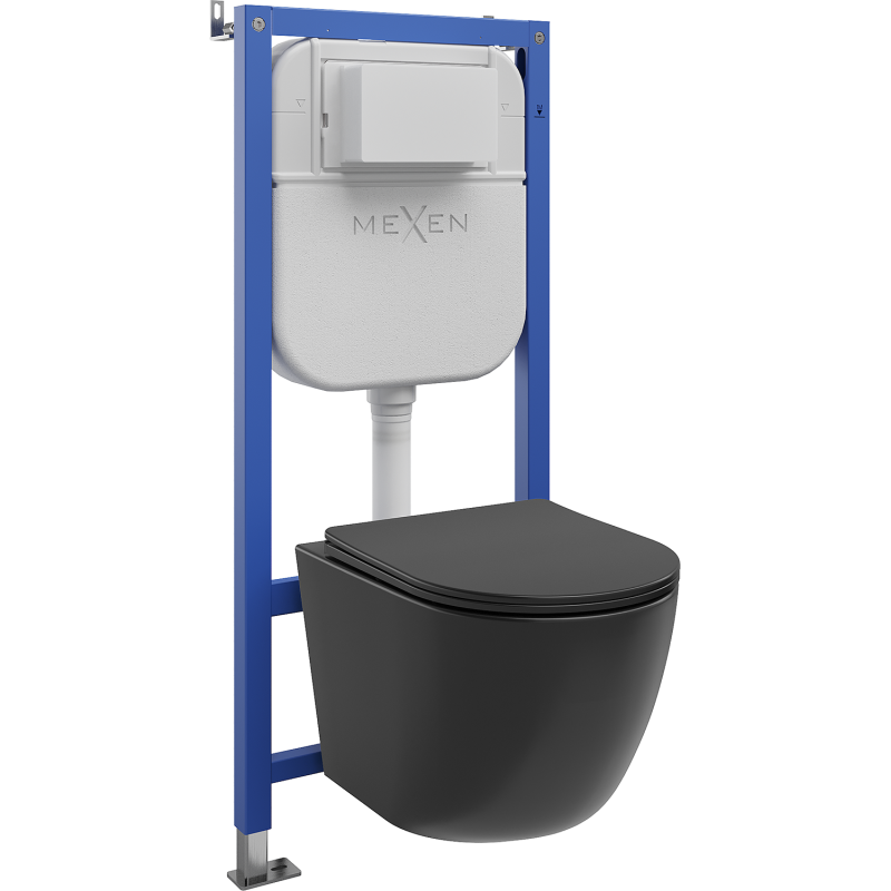 Mexen Lena ensemble encastré WC cadre pneumatique Tex Air E avec cuvette WC et abattant à descente amortie, noir mat