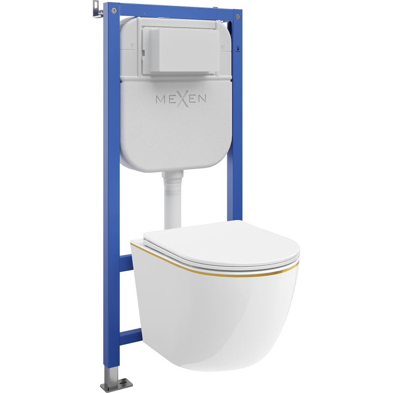 Mexen Lena Ensemble WC encastré stela Tex E avec cuvette WC et abattant à descente progressive, blanc/or - 610930224005