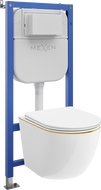 Mexen Lena Ensemble WC encastré stela Tex E avec cuvette WC et abattant à descente progressive, blanc/or - 610930224005
