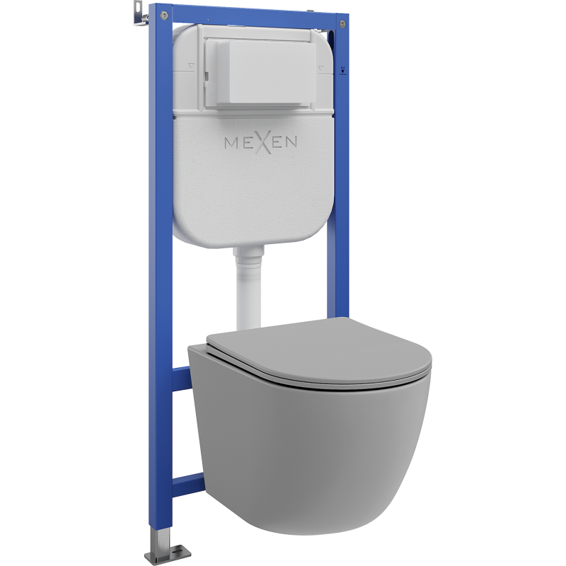 Mexen Lena Ensemble encastré WC cadre pneumatique Tex Air E avec cuvette WC et abattant à descente progressive, gris clair mat