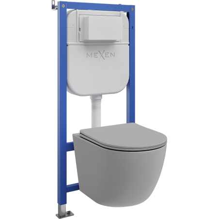 Mexen Lena Ensemble encastré WC cadre pneumatique Tex Air E avec cuvette WC et abattant à descente progressive, gris clair mat
