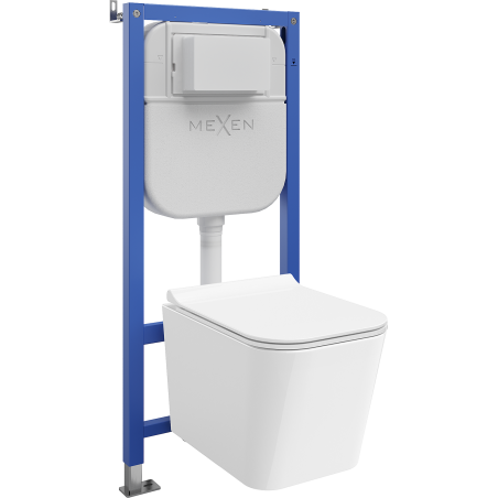 Mexen Teo ensemble WC encastré avec bâti-support pneumatique Tex Air E, cuvette WC et abattant à descente lente, blanc